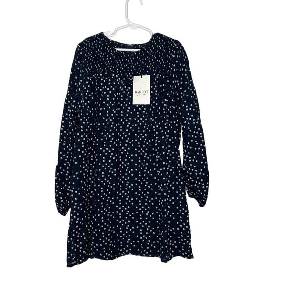Bardot Junior Girls Navy Floral Dress Size 10 Smocked Long Sleeve NEW - Picture 1 of 7